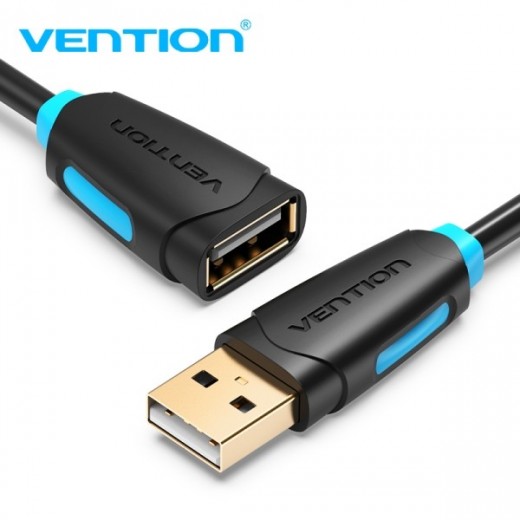 Vention Cable Extension USB 2.0 - Contactos Dorados - Transmision 0.48Gbps - Aislamiento PVC - Color Negro