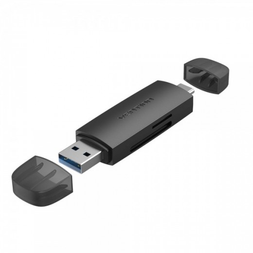 Vention Lector de Tarjetas Externo USB 3.0 y USB-C - Color Negro