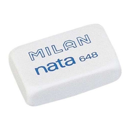 Milan Nata 648 Goma de Borrar Rectangular Pequeña - Plastico - No Daña el Papel - Color Blanco