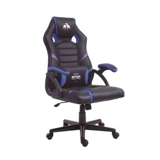 Cromad Serie Nitro Silla Gaming - Altura Regulable con Piston de Gas Clase 2 - Cojin Lumbar - Color Negro/Azul