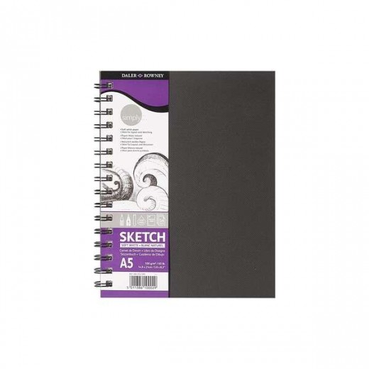 Daler Rowney Simply Cuaderno de Dibujo A5 100g/m2 - Cubierta Rigida con Encuadernacion en Espiral - Color Blanco