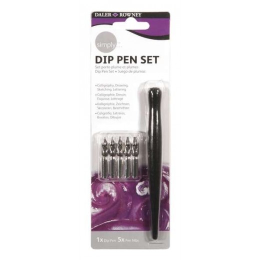 Daler Rowney Simply Pack de 1 Porta Pluma y 5 Plumillas - Color Negro