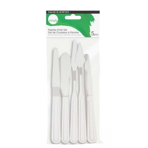 Daler Rowney Simply Pack de 5 Espatulas de Plastico - Diferentes Formas - Plastico Duradero - Color Blanco