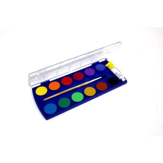 Pelikan Acuarelas Escolares - 12 Colores - Acuarela Escolar F355 - Caja de 12 Colores + 1 Pincel - Faciles de Diluir - Resistentes a la Luz