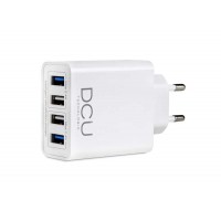 DCU Tecnologic Cargador Inteligente 4 Puertos USB - Carga Rapida para hasta 4 Dispositivos Simultaneamente - Color Blanco