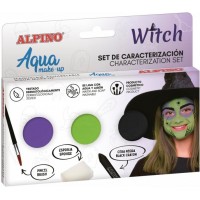 Alpino Aqua Make Up Set de Caracterizacion de Bruja - 3 Polveras + Cera Negra + Pincel + Esponja