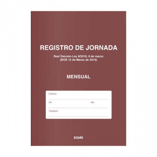 Dohe Libro de Registro de Jornada - 12 Hojas Mensuales - Ideal para 1 Empleado 1 Año - Papel de 120 gr