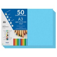 Dohe Pack de 50 Cartulinas A3 - Gramaje de 180g - Libres de Cloro - Colorantes Biodegradables - Color Azul Oceano