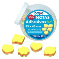 Dohe Expositor de 30 Mini Notas Adhesivas Neon - 4.5x4.5cm - Formas Surtidas - 125 Hojas Cada una