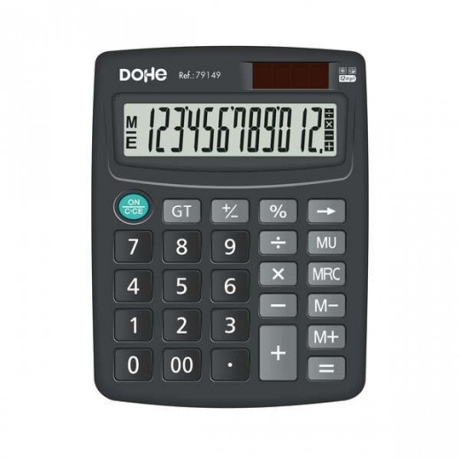 Dohe Calculadora Electronica de Sobremesa - Pantalla LCD de 12 Digitos - Alimentacion Solar y a Pilas - Teclas de Gran Tamaño