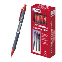 Dohe Portaminas Recargable - 0.5mm - Cuerpo de Plastico - Punta Acolchada Metalica - Clip - Goma de Borrar en Pulsador - Grip