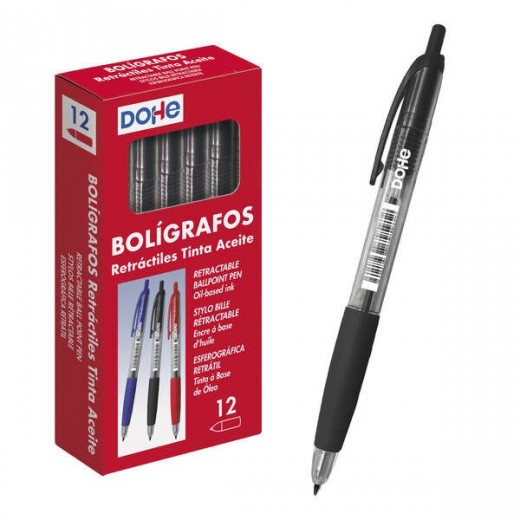 Dohe Boligrafos Retractiles de Tinta a Base de Aceite - Punta de Bola Metalica de 1mm - Trazo de 0.4mm - Cuerpo Transparente