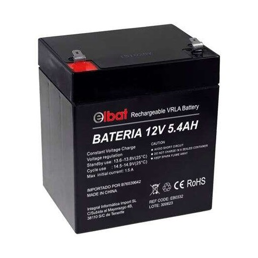 Elbat Bateria de Plomo 12V 5.4Ah VRLA Agm - Dimensiones 90X70X101mm - Tecnologia de Seguridad VRLA - Color Negro