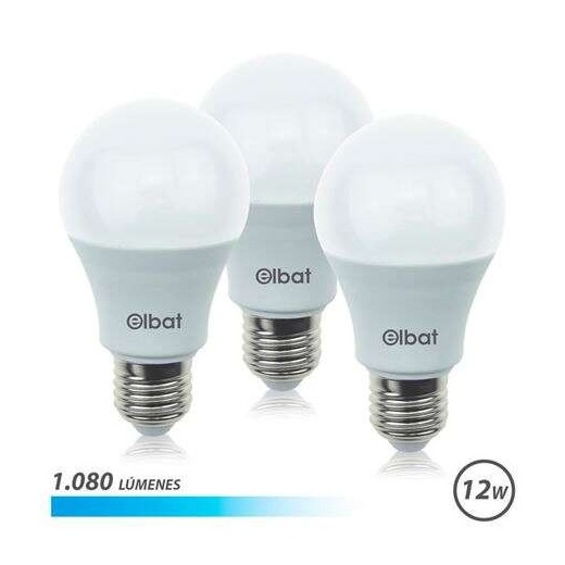 Elbat Pack de 3 Bombilla LED A60 de 12W - 1080LM - Base E27 - Luz Fria