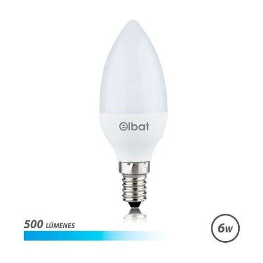 Elbat Bombilla LED C37 6W 500LM E14 Luz Fria - Ahorro de Energia - Larga Vida Util - Facil Instalacion - Color Blanco