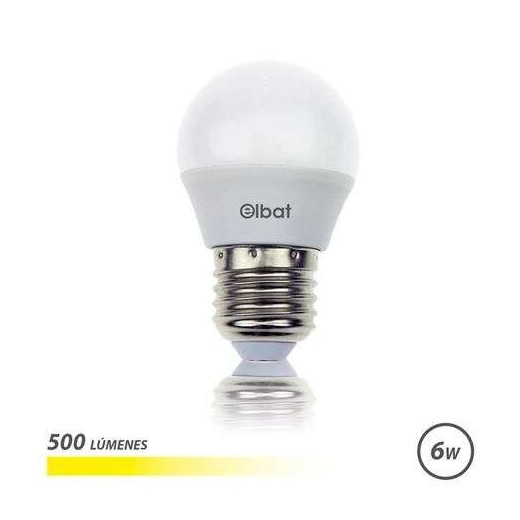 Elbat Bombilla LED G45 6W 500LM E27 Luz Calida - Ahorro de Energia - Larga Vida Util - Facil Instalacion - Color Blanco Calido