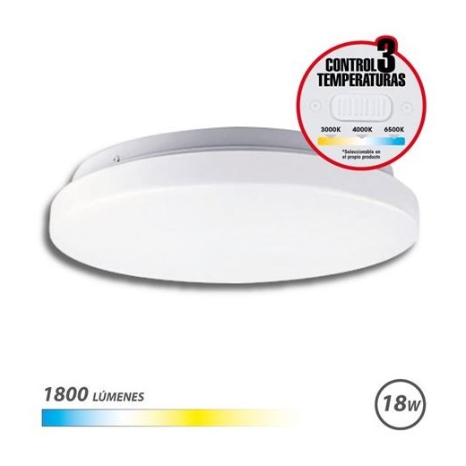 Elbat Aplique LED Techo Redondo 18W - 1800Lm - Selector 3 Temperaturas - Color Blanco