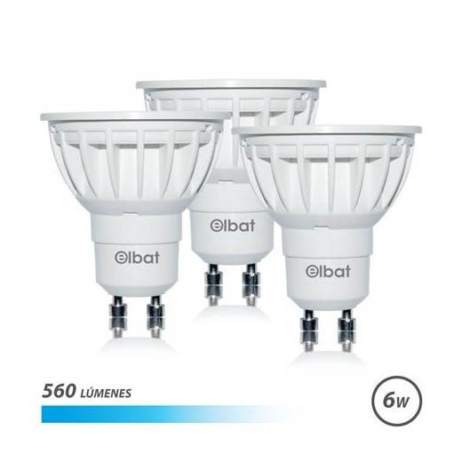 Elbat Pack 3 Bombillas LED Gu10 - 6W - 560Lm - Luz Fria - Color Blanco