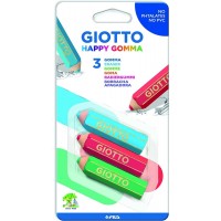 Giotto Happy Goma Pack de 3 Gomas de Borrar - Plastico - Colores Surtidos