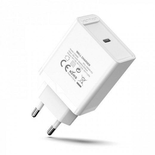 Vention Cargador de Pared USB-C 3A PD20W - Carga Rapida - Color Blanco