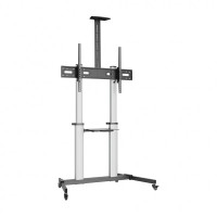 Aisens Pro Soporte de Suelo con Ruedas para TV 60?-100? - Aluminio Alta Resistencia - Vesa Maximo 1000x600mm - Carga Maxima 100Kg - Inclinacion -10º/+5º - Altura Ajustable - Color Negro/Plata