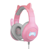 FR-TEC Auriculares Gaming Tanooki - Auriculares Gaming con Luz LED - Sonido Estereo Hd en Altavoces de 50mm - Cancelacion de Ruido - Diadema Ajustable con Orejas Divertidas - Microfono Flexible - Color Rosa