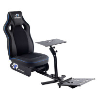 FR-TEC Asiento Simulador de Carreras Racing Seat Sprint - Respaldo de 80cm - Acabado Deportivo - Base de Volante de 45x22cm - Base de Pedales Ajustable - Asiento de Espuma de Alta Densidad - Facil de Lavar y Montar - Color Negro