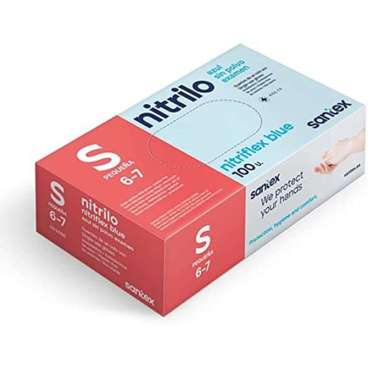 Santex Nitriflex Blue Pack de 100 Guantes de Nitrilo para Examen Talla S - 3.5 gramos - Sin Polvo - Libre de Latex - No Esteriles - Color Azul