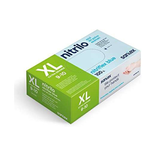 Santex Nitriflex Blue Pack de 100 Guantes de Nitrilo para Examen Talla XL - 3.5 gramos - Sin Polvo - Libre de Latex - No Esteriles - Color Azul