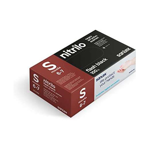 Santex Flash Black Pack de 100 Guantes de Nitrilo Talla S - 6 gramos - Sin Polvo - Libre de Latex - No Esteriles - Color Negro