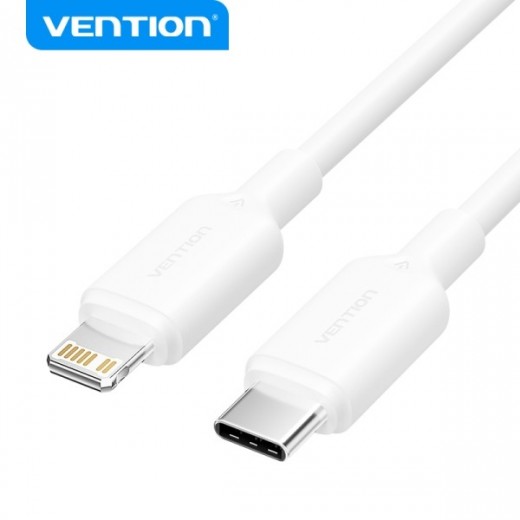 Vention Cable USB-C a Lightning - Conector Niquelado - Potencia 27W - Corriente maxima 3A - Color Blanco