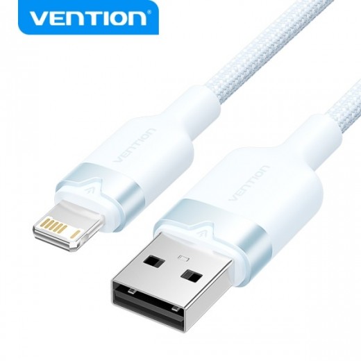 Vention Cable de Carga USB-A/Lightning - Aluminio y Algodon Trenzado - 480Mbps - 2.4A - Color Azul