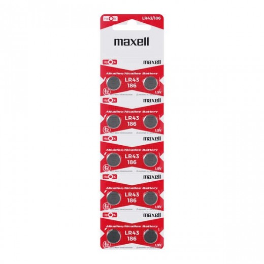 Maxell Pack de 10 Pilas Alcalinas de Boton LR43 1.5V