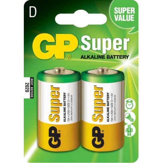 GP Pack de 2 Pilas Super Alcalinas LR20 D 1.5V