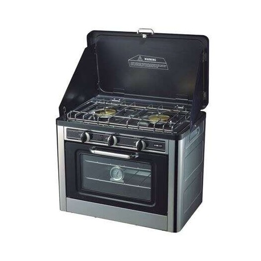 Muvip Cocina de Camping de Acero Inoxidable 2 Fuegos y Horno - Cocina Esmaltada Antiadherente - Color Plateado