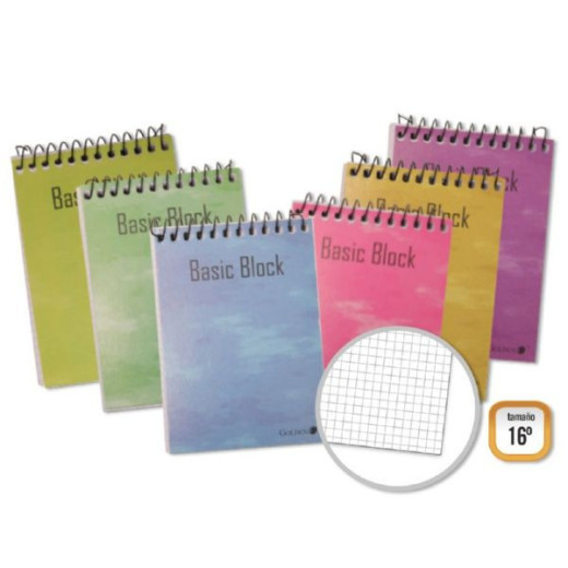 Golden Cuaderno Espiral Superior 16º Apaisado (102x71mm) 80 Hojas 60gr Cuadricula - Tapa Plastificada - Margen Remarcado - Colores Surtidos
