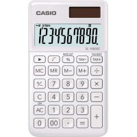 Casio SL-1000SC Calculadora de Bolsillo - Pantalla Extragrande de 10 Digitos - Alimentacion Solar y Pilas - Color Blanco