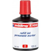 Edding T100 Bote de Recarga para Rotulador Permanente - Capacidad 100ml - Color Rojo