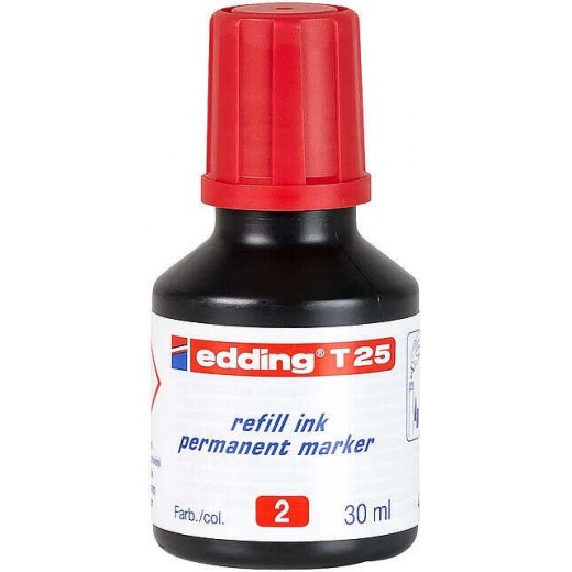 Edding T25 Bote de Recarga para Rotulador Permanente - Capacidad 30ml - Color Rojo