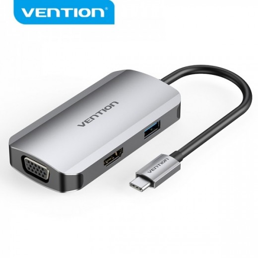 Vention Docking Station 4 en 1 USB-C a HDMI/VGA/USB3.0/PD100W - 0.15m - Color Gris