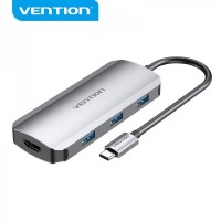 Vention Docking 5 en 1 USB-C a HDMI 4K/3xUSB3.0/PD100W - 0.15m - Color Gris