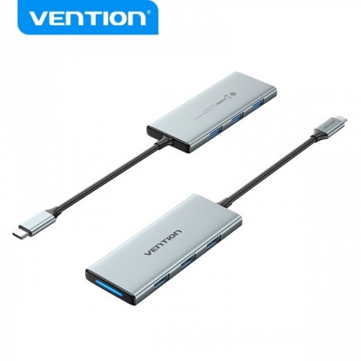 Vention Docking Station 6 en 1 USB-C a HDMI 4K/3xUSB3.0/Lector SD/MicroSD - 0.15m - Color Gris