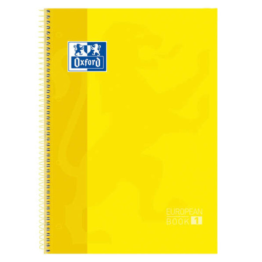 Oxford Europeanbook 1 Cuaderno Espiral Formato A4+ Cuadriculado 5x5mm - 80 Hojas - Banda de Color - Tapa Extradura Brillante - Color Amarillo