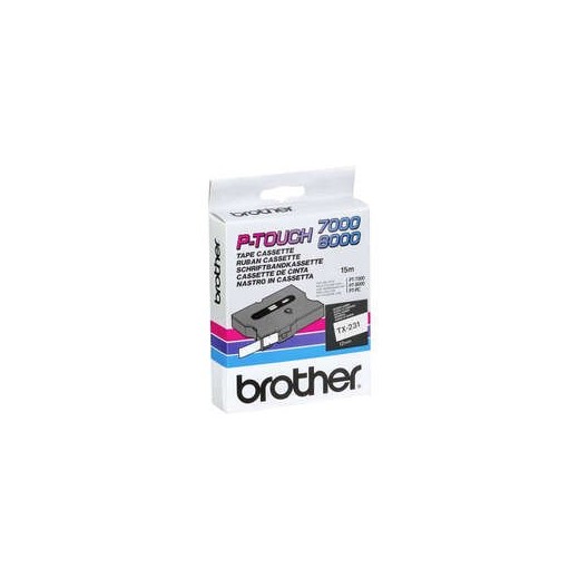 Brother TX231 Cinta Laminada Original de Etiquetas - Texto Negro sobre Fondo Blanco - Ancho 12mm x 15 metros