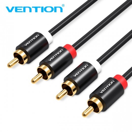 Vention Cable RCA Estereo - Interfaz Dorada Plateada - Conductor de Bronce Esmaltado - Material de Aluminio y PVC - Color Negro