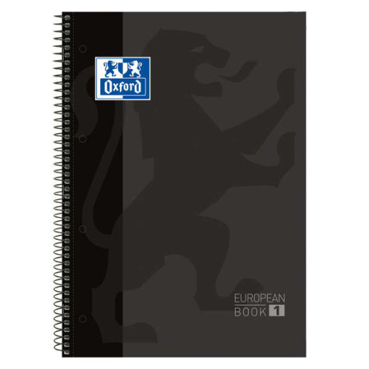 Oxford Europeanbook 1 Cuaderno Espiral Formato A4+ Cuadriculado 5x5mm - 80 Hojas - Banda de Color - Tapa Extradura Brillante - Color Negro