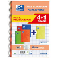 Oxford School Classic Write&Erase Pack 4+1 Fº - Cuaderno Espiral Tapa Extradura - Milimetrado con Margen - 80 Hojas - Colores Surtidos
