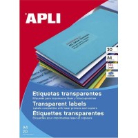 Apli Etiquetas Permanentes Translucidas 210 x 297 mm - 20 Hojas - Resistentes Intemperie