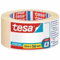 Tesa Standard Cinta de Pintor 50mm x 50m - Fabricada en Papel - Libre de Disolventes - No deja Residuos