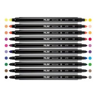 Milan Pack de 10 Rotuladores Bicolor Doble Punta - Punta Conica 5mm - Tinta al Agua - Lavable - Colores Surtidos